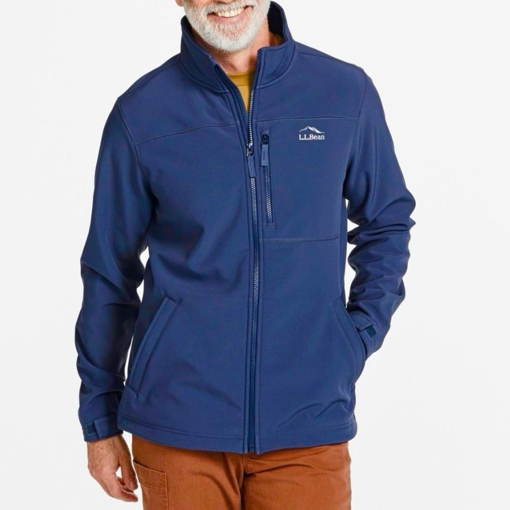 LL Bean Navy Blue Pathfinder Soft Shell Full Zip Windproof Jacket Pockets XXL